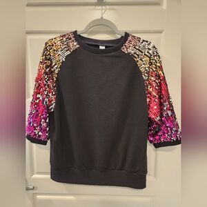 Sequin Sleeve Black Sweatshirt